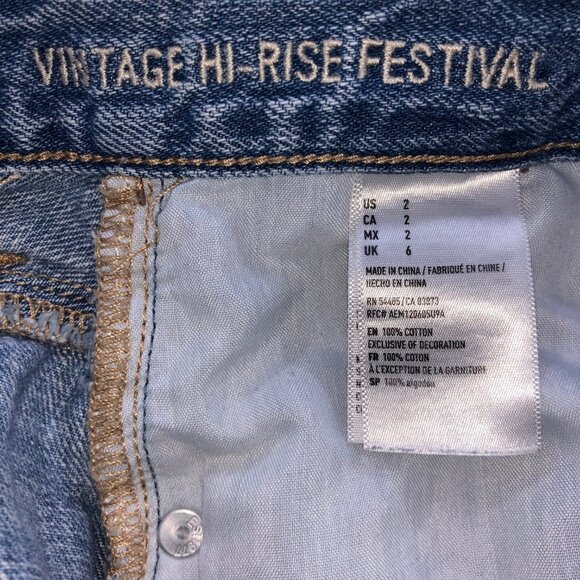 American Eagle Jean Shorts Womens 2 Vintage High-Rise Festival Button Fly Blue - Picture 5 of 9